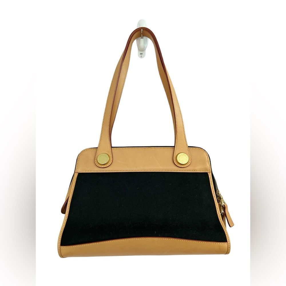 Vintage Dooney & Bourke Black Canvas & Naked Tan Leather East West‎ Carpet Bag - Picture 6 of 15